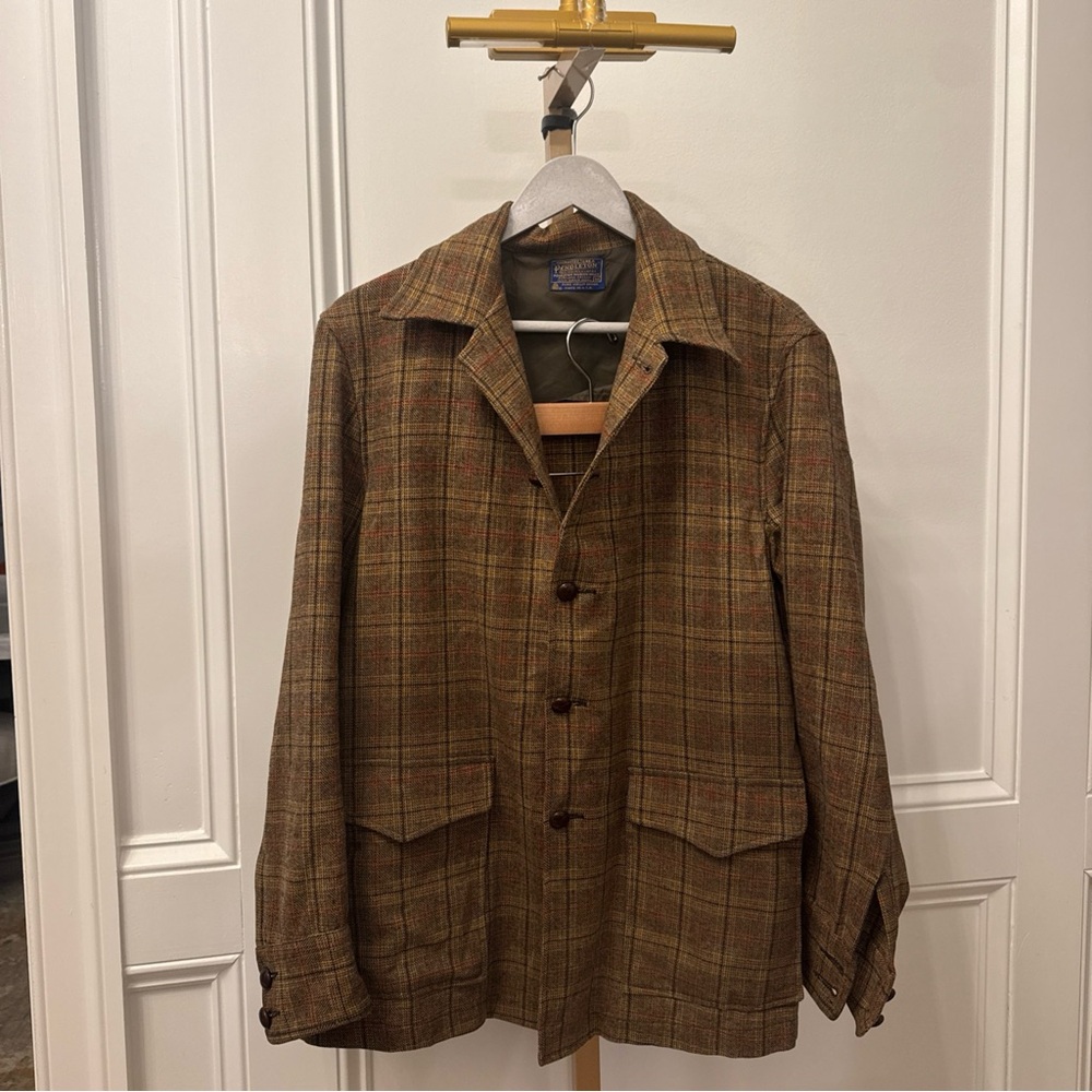 Vintage 80s Pendleton Wool Jacket M Plaid Lined Tweed  Wool Ivy League brown